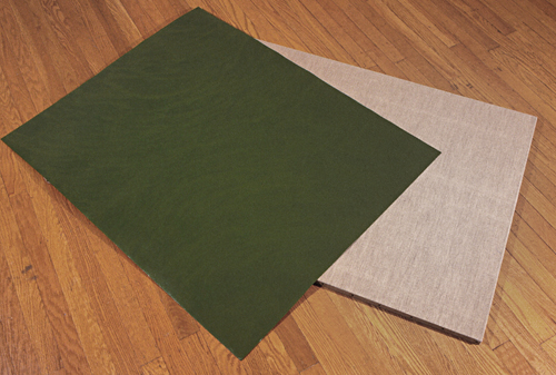 Green paper dropped on raw linen (view 2, 1992-95)