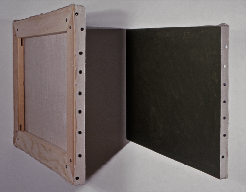 Untitled, (white and green canvases facing each other)