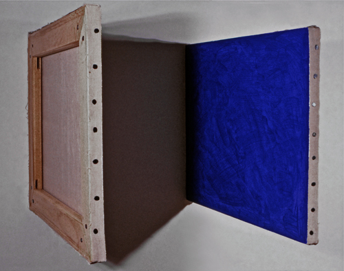 Untitled, (yellow and blue canvases facing each other)